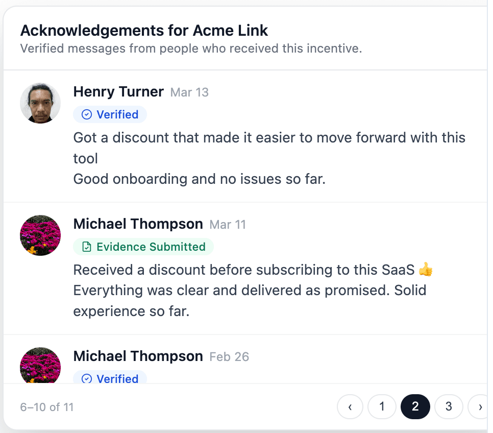 Acknowledgement list widget example