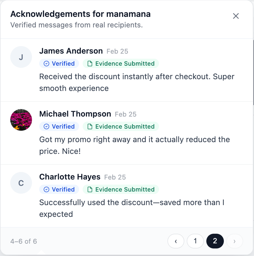 Popup acknowledgement list widget example