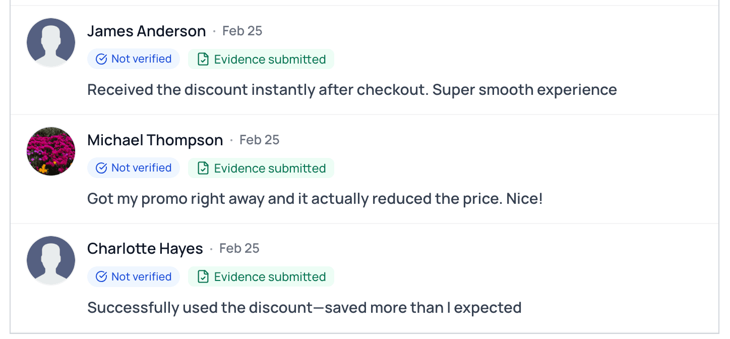 Screenshot of the Public Proof Feed